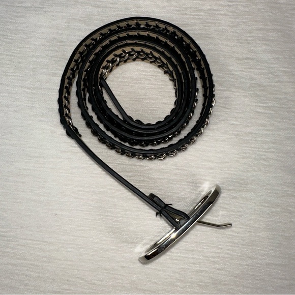 Nine West Accessories Womens Medium Black Faux Leather Skinny Link Chain Belt - Picture 4 of 5